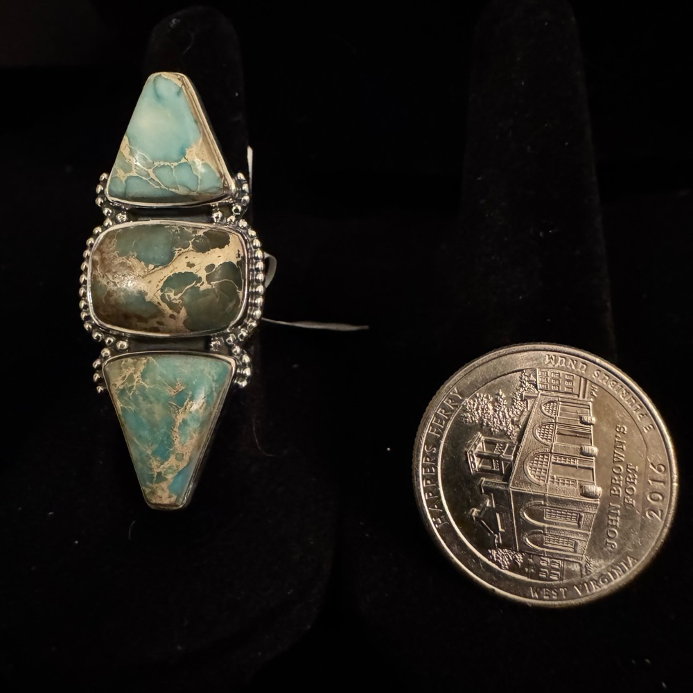 Sterling Silver and Turquoise‎ Statement Ring - Picture 6 of 7